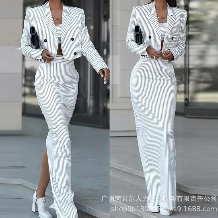 Winter Clothing For Sale - Striped Blazer Coat & Slit Skirt