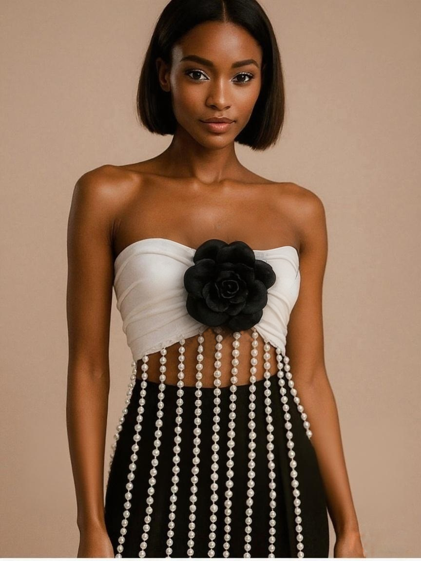 Winter Clothing H&M - 2025 Women Sexy Strapless Pearl Tassel